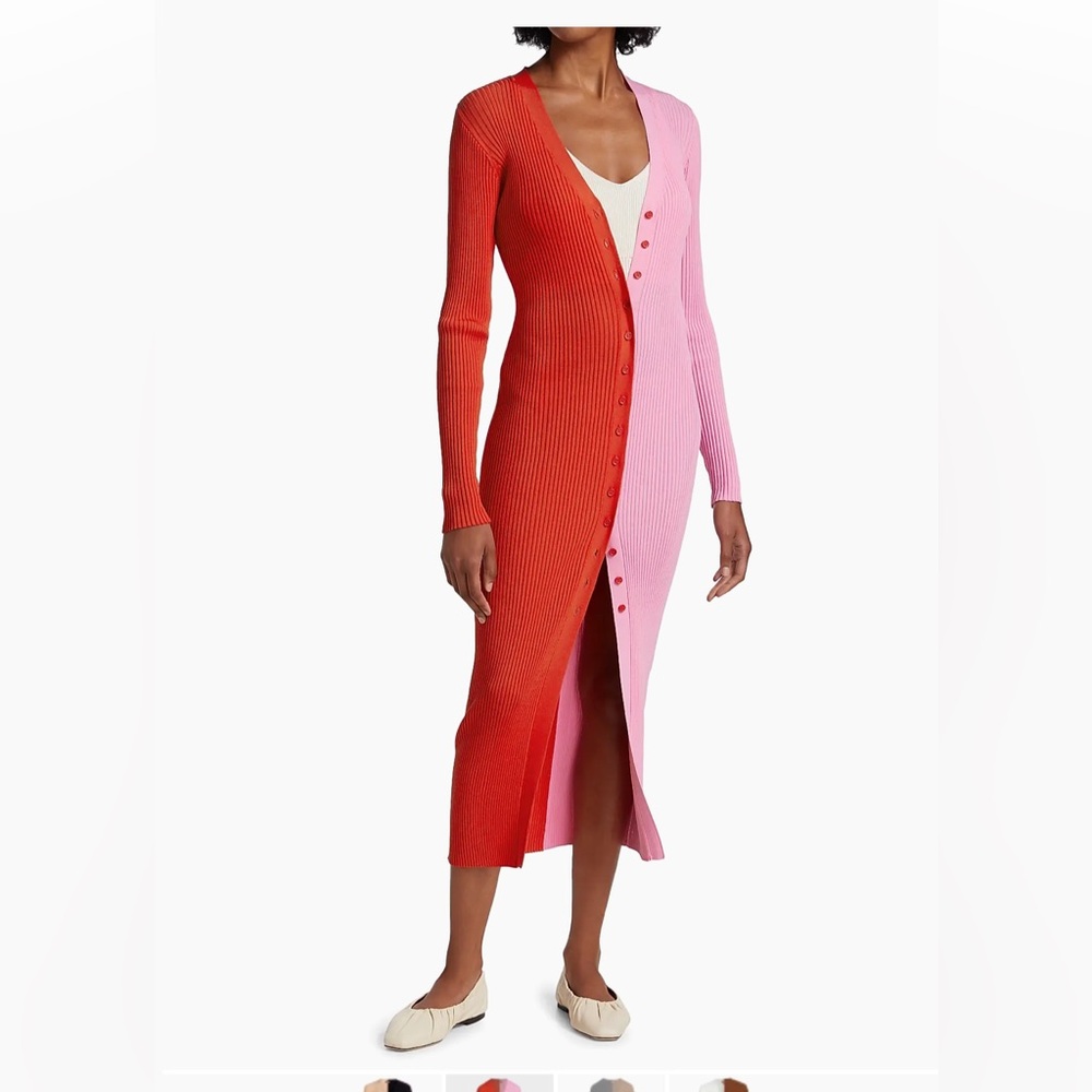 STAUD Orange Red and Pink Long Sleeve Dress